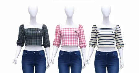 CR1350 Rework Square Neck Puff Sleeve Crop Tops