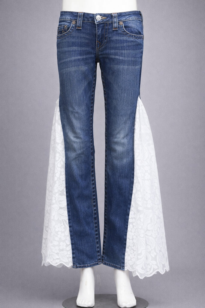 CR1319 Lace Panel Flare Jeans – Rework Denim Statement Pants