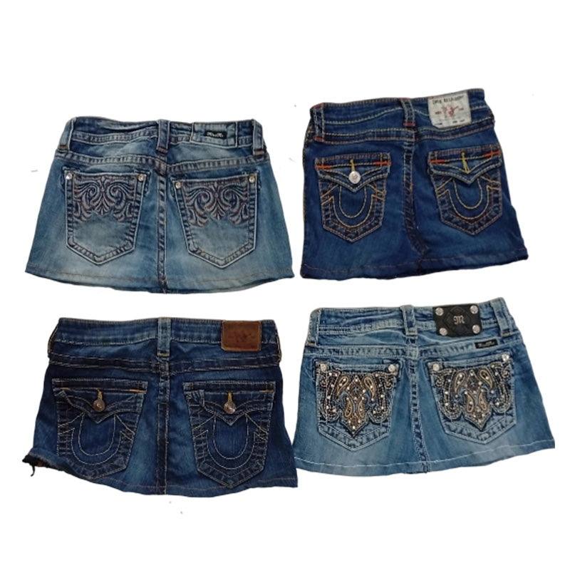 CR8354 Upcycled Mixed Branded Mini Denim Skirts