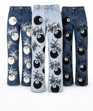 CR1183 Upcycled STUSSY Graphic Eight-Ball Denim Pants