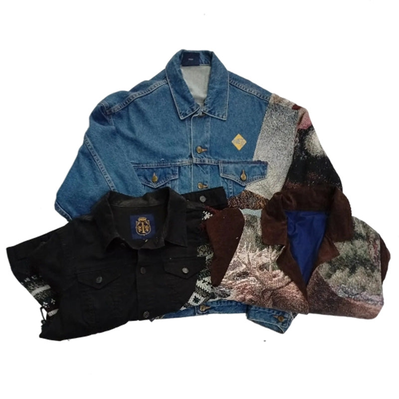 CR8374 UPCYCLED MIX STYLE DENIM JACKETS