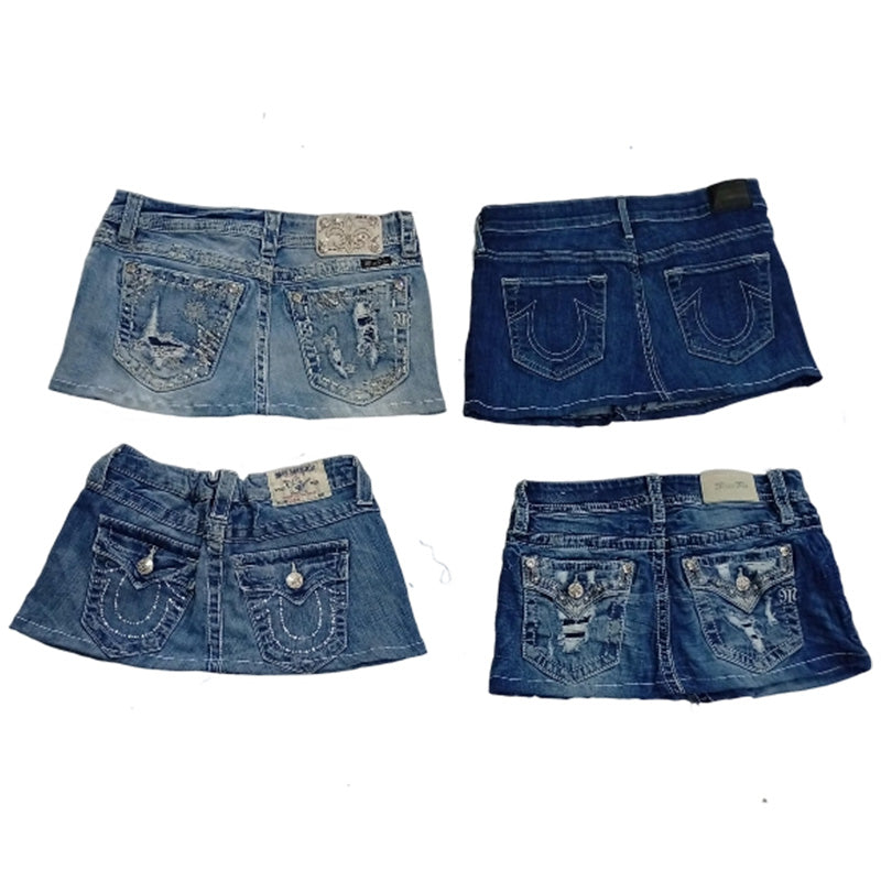 CR8318 Upcycled Mixed Branded Mini Denim Skirts