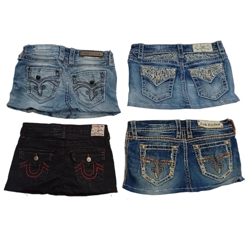 CR8319 Upcycled Mixed Branded Mini Denim Skirts