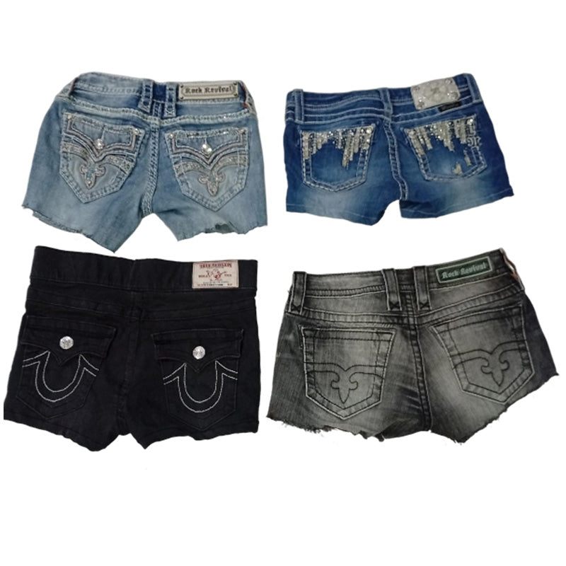 CR7813 Rework Mix Branded Mini Denim Skirts