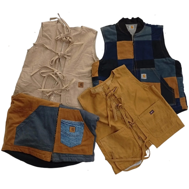 CR8370 UPCYCLED CARHARTT & DICKIES MIX STYLE VEST JACKETS