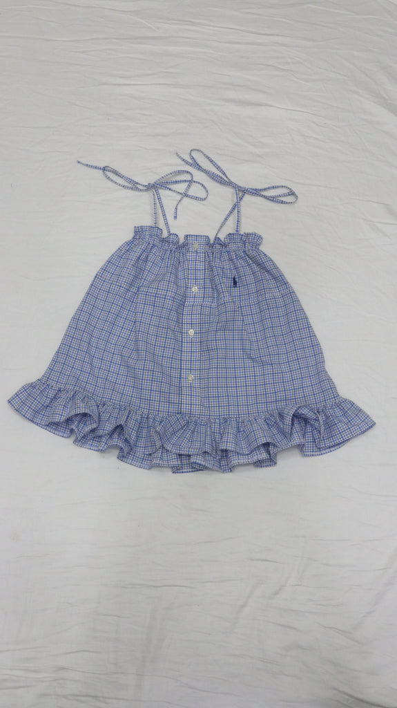 CR2203 UPCYCLED POLO CHECK RUFFLE CAMI TOP