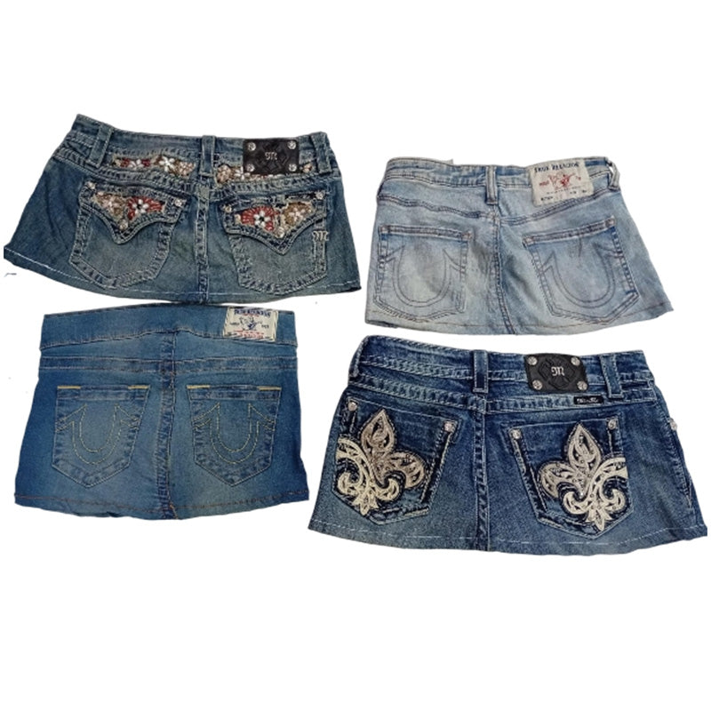 CR7384 Rework Miss Me Ture Religion Mini Denim Skirts