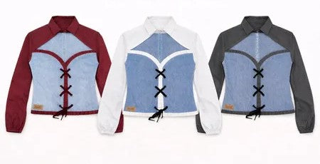 CR1288 -Upcycle Denim Corset Collar Top