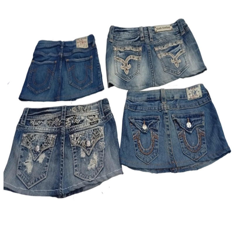 CR7425 Rework Miss Me And Ture Religion And Rock Revival Mini Denim Skirts