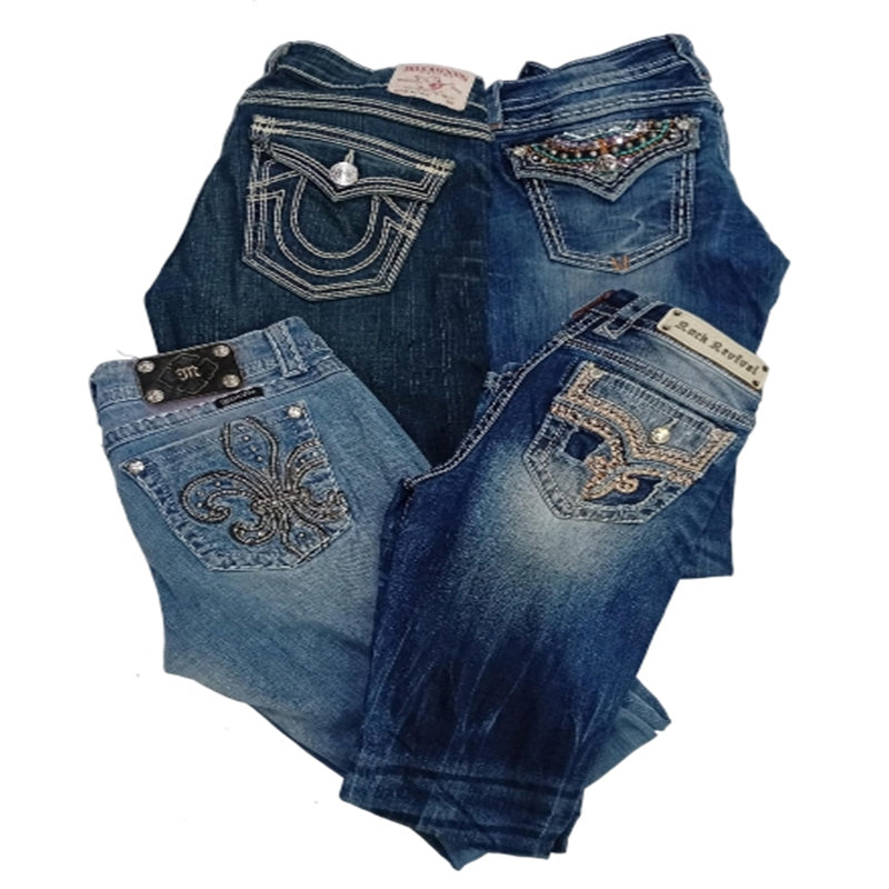 CR7497 Vintage Mix Branded Ture Religion And Rock Revival And Miss Me Flare Jeans