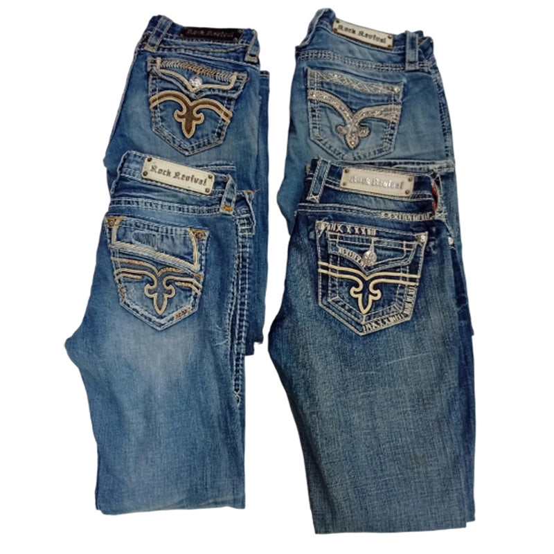 CR7538 Vintage Rock Revival Flare Straight Jeans