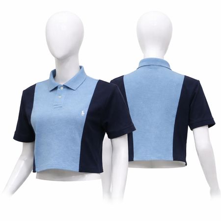 CR1421 Upcycled Polo Contrast Panel Cropped Shirt
