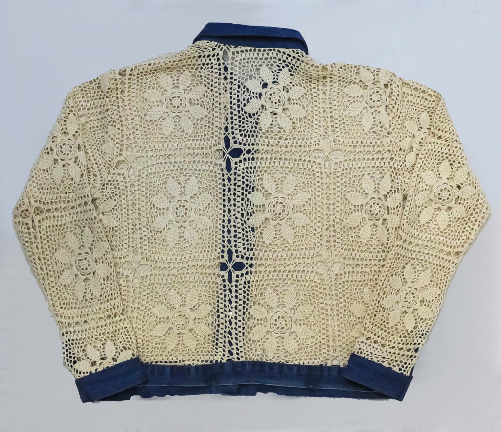 CR2271 UPCYCLED CROCHET LACE & DENIM JACKET