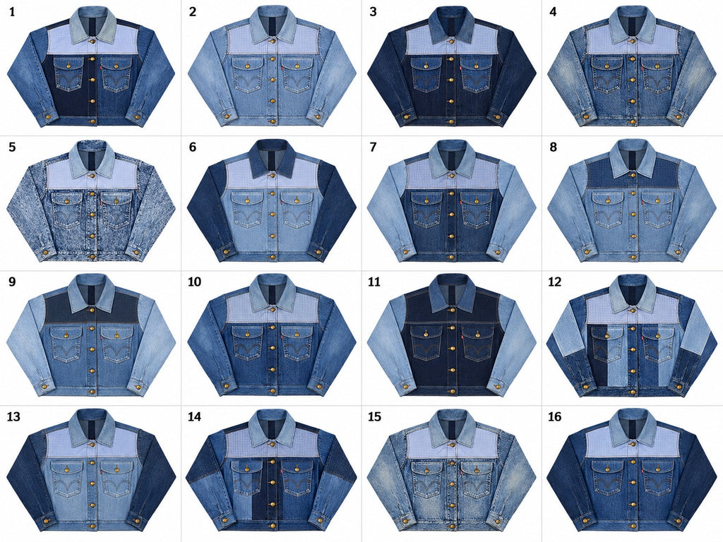 CR2264 UPCYCLED MIXED-FABRIC DENIM TRUCKER JACKET