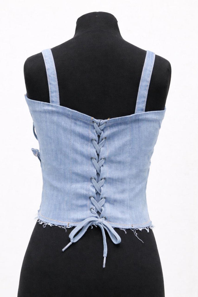 CR1398 V-Line Rework Denim Corset Top