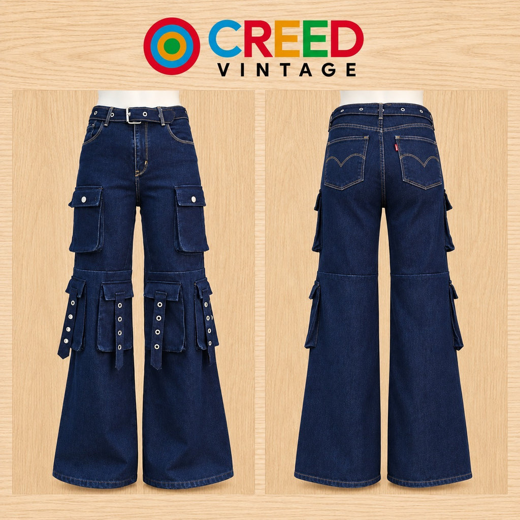 CR2292 UPCYCLED MULTI-POCKET DENIM CARGO PANTS