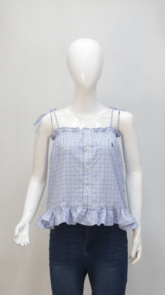 CR2203 UPCYCLED POLO CHECK RUFFLE CAMI TOP
