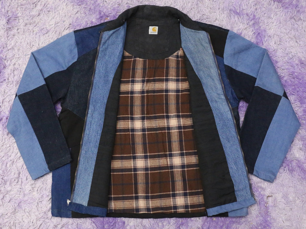 CR1441 Upcycled Patchwork Denim Jacket – Multi Tone Panel Design