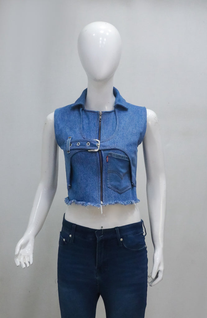 CR2248 UPCYCLED LEVI’S BUCKLE CUT-OUT DENIM VEST