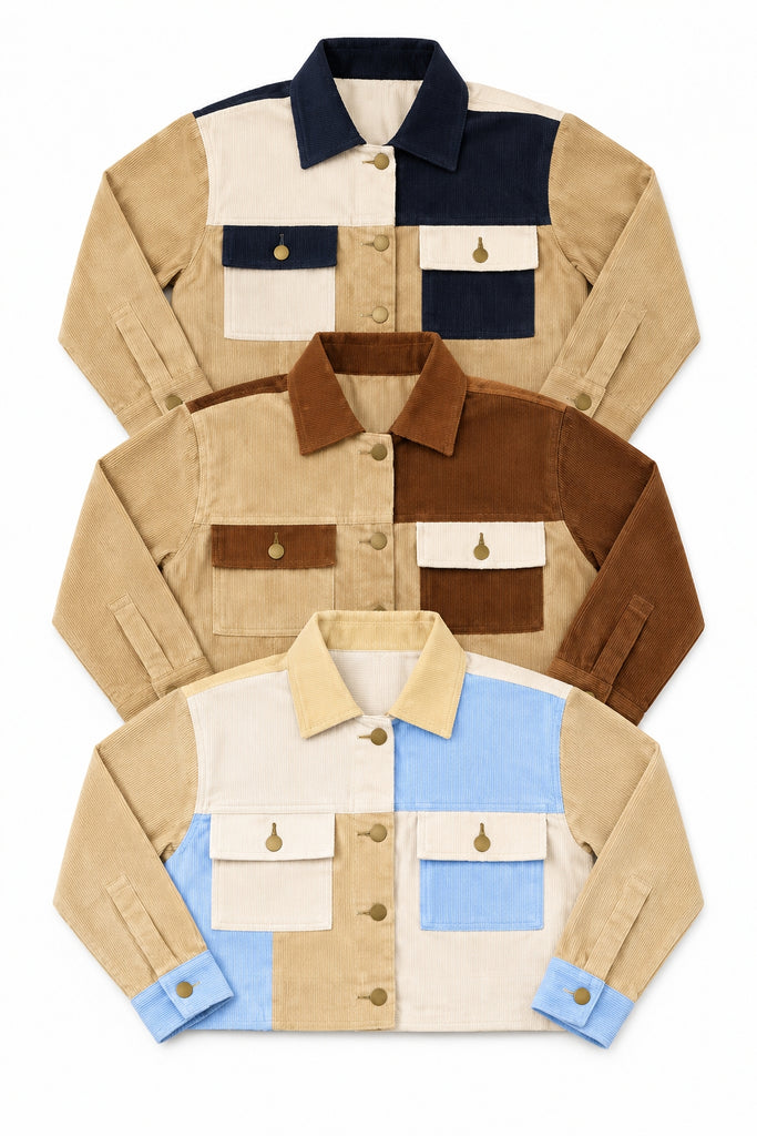 CR1234 Upcycled Two-Tone Utility Cropped Jacket