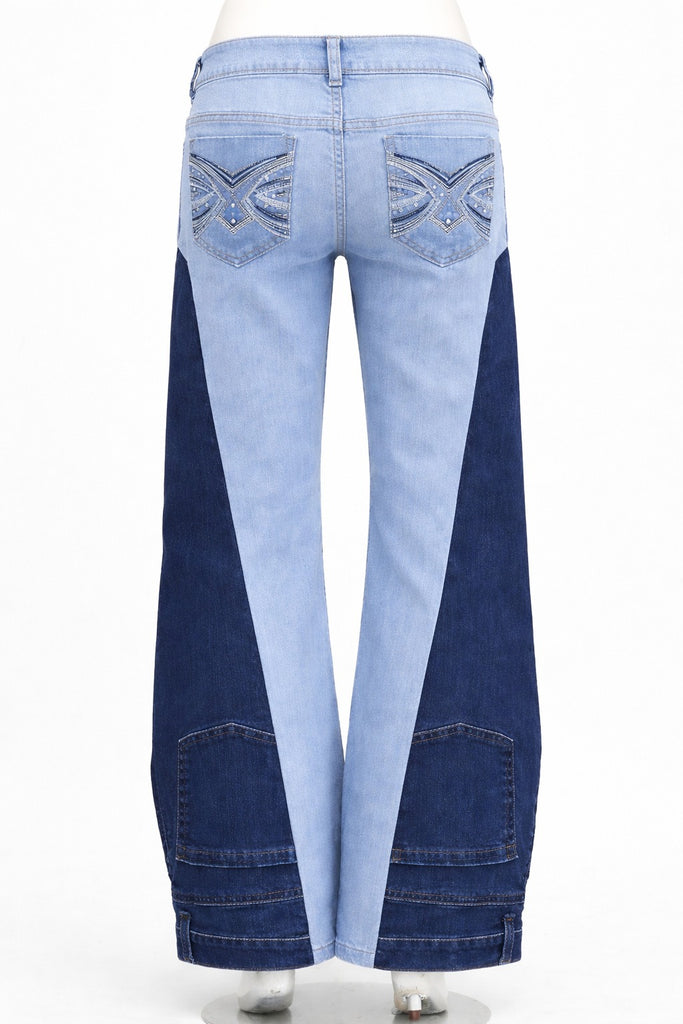 CR1315 Two-Tone Panel Flare Jeans – Rework Wide Leg Denim
