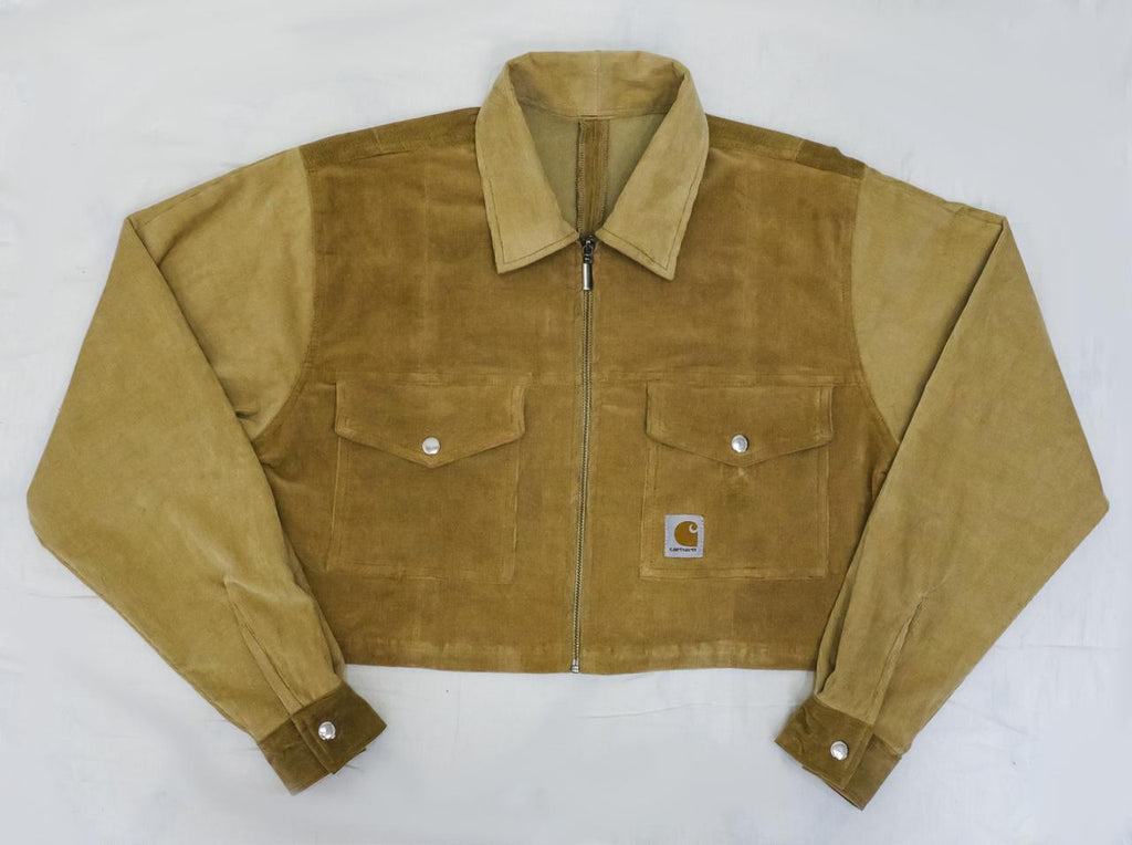CR2266 UPCYCLED CARHARTT TWO-TONE CORDUROY CROP JACKET