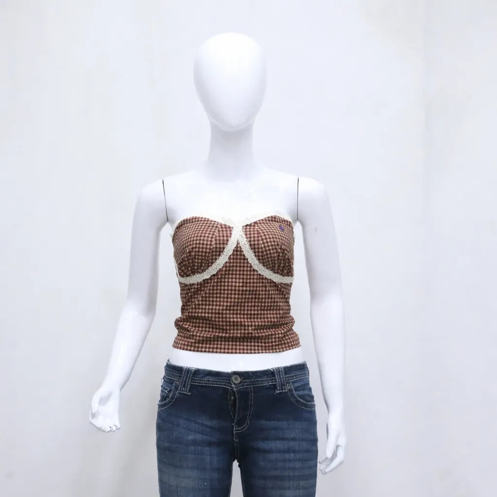 CR1323 Upcycled Lace Trim Corset Top