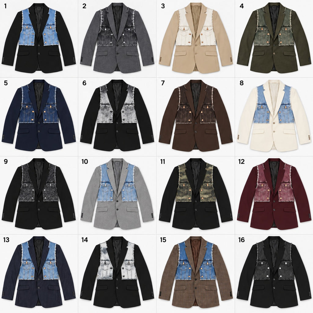 CR2270 UPCYCLED DENIM VEST PANEL SUITING BLAZER