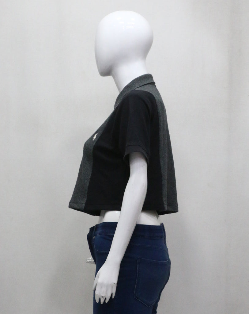 CR1421 Rework Color Block Branded Crop Top – Dual Tone Panel Tee