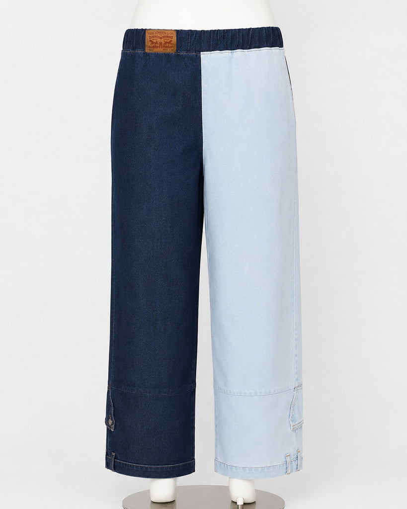 CR2223 UPCYCLED TWO-TONE DENIM WIDE-LEG PANTS