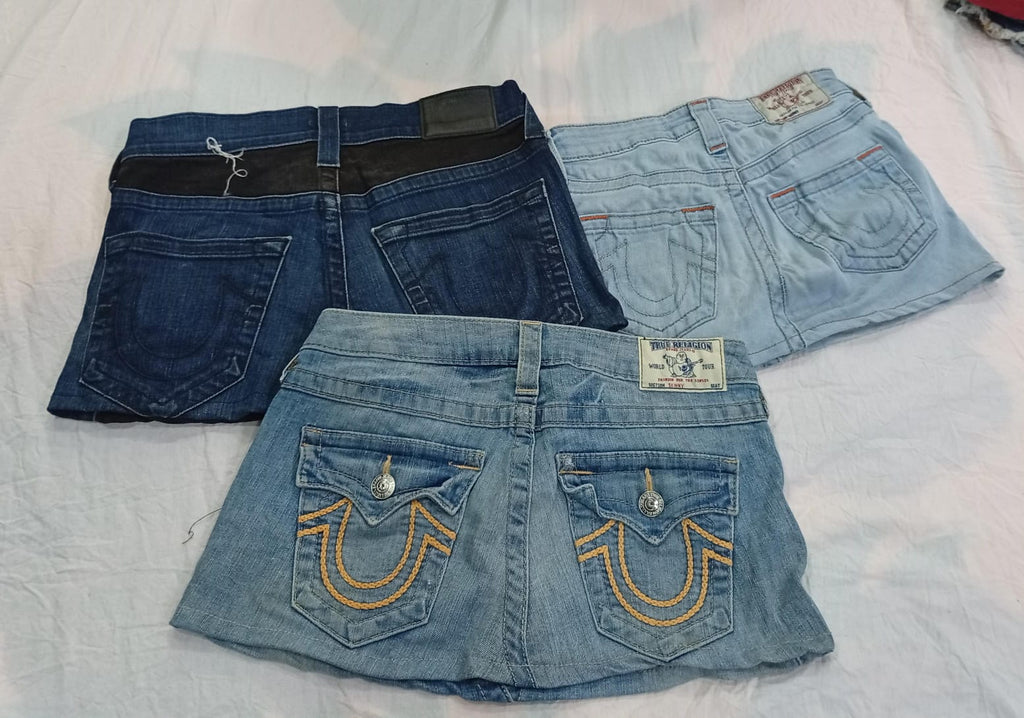 CR11524 Upcycled True Religion Mini Denim Skirts