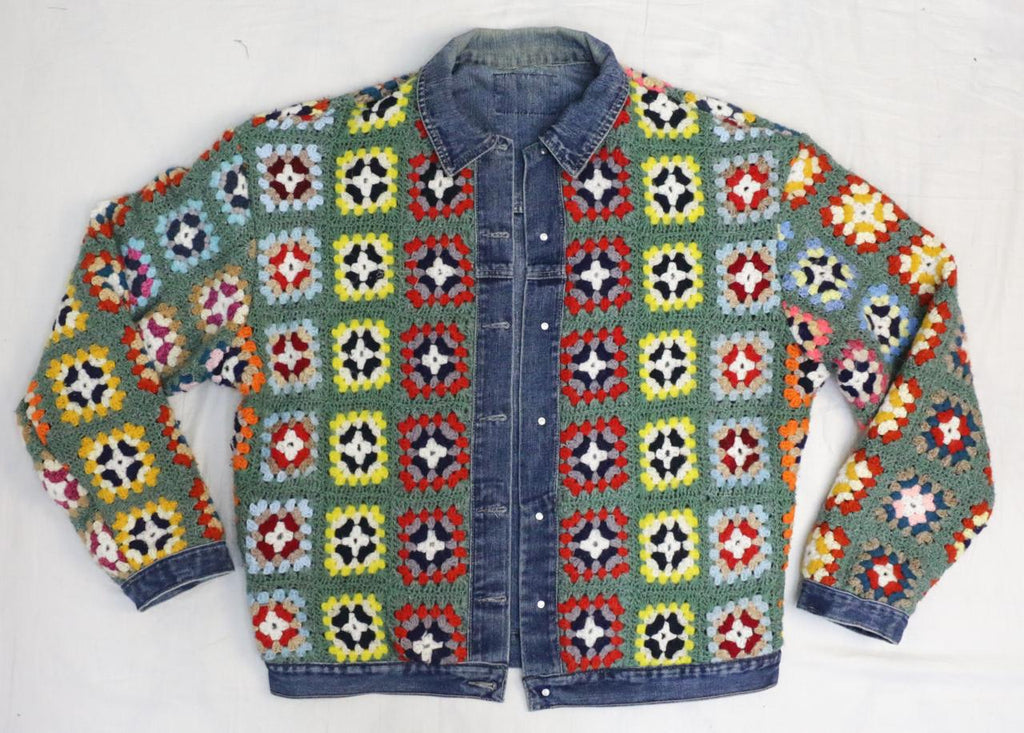 CR2296 UPCYCLED CROCHET & DENIM JACKET