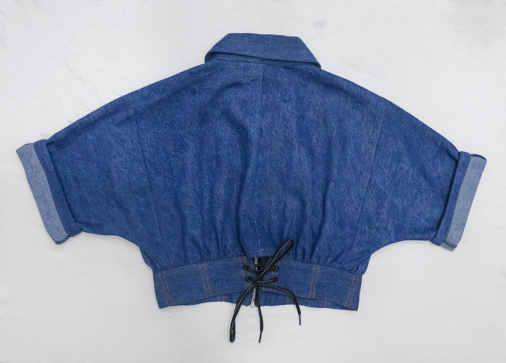 CR2218 UPCYCLED DENIM CROPPED ZIP BLOUSE