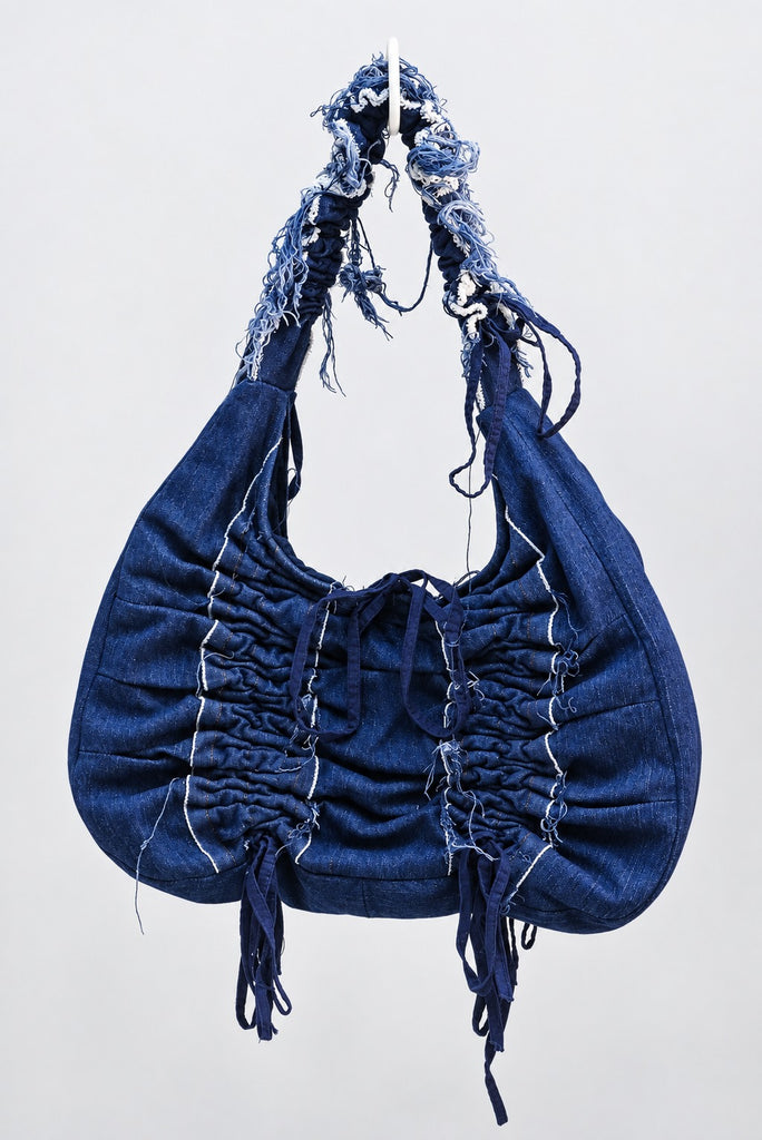 CR2263 UPCYCLED RUCHED DENIM HOBO BAG