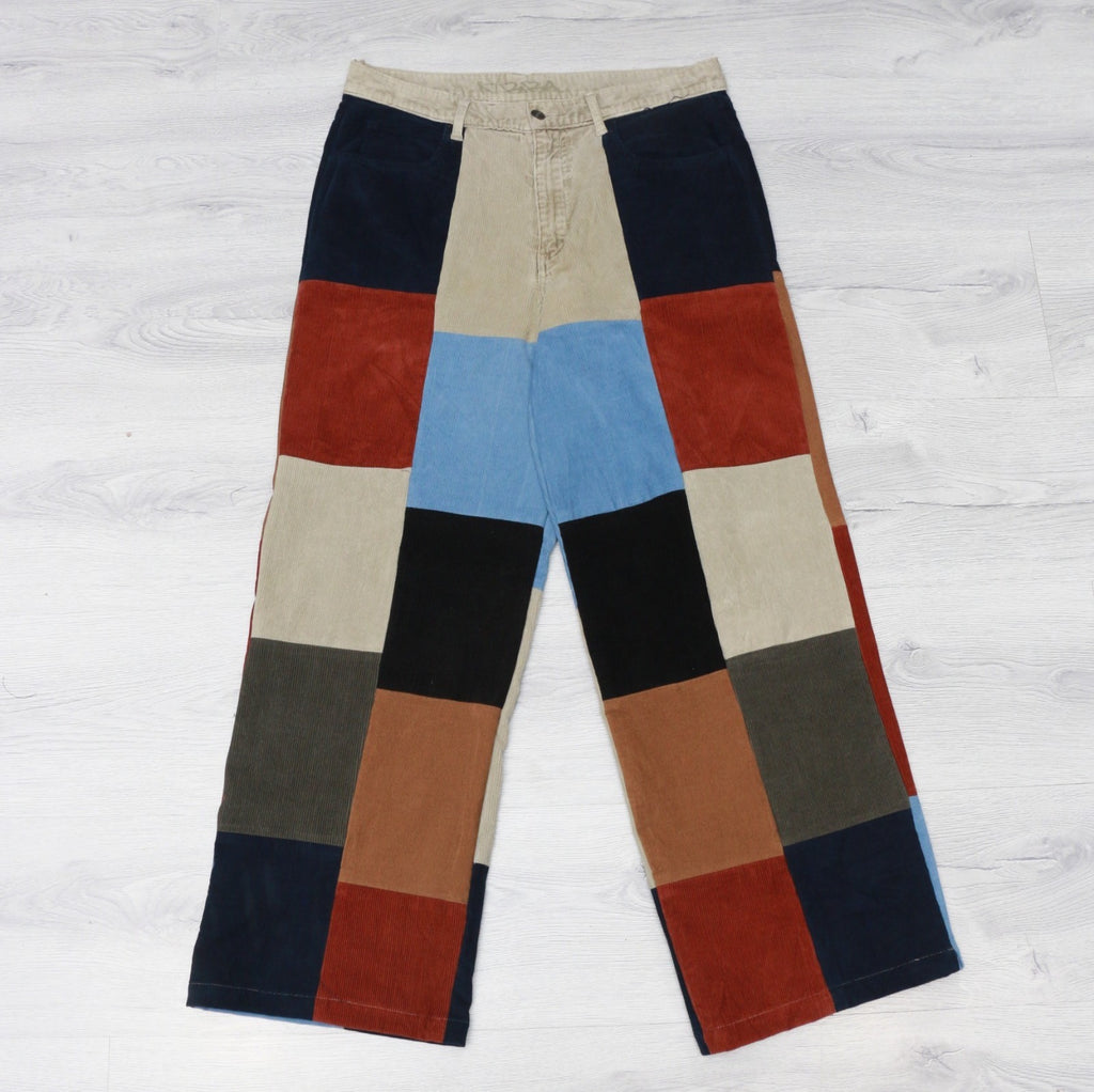 Reworked Unisex Patch Work Loose Fitted Y2K Style Corduroy Pant