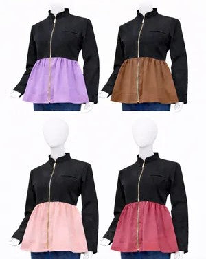 CR1304 - Upcycled Color-Block Peplum Zip Jacket