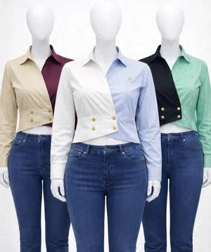 CR1128 Upcycled Buttoned Waist Crop Top