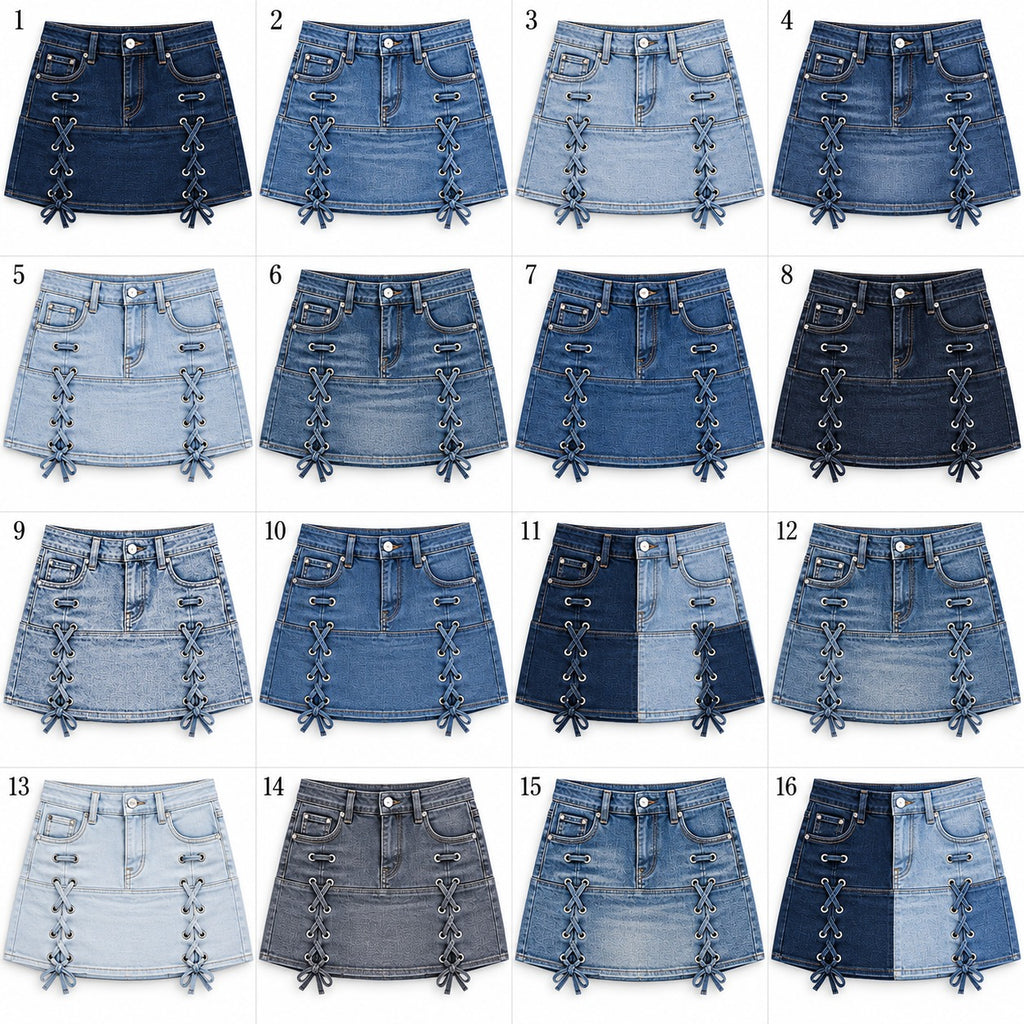 CR2277 UPCYCLED LACE-UP DENIM MINI SKIRT