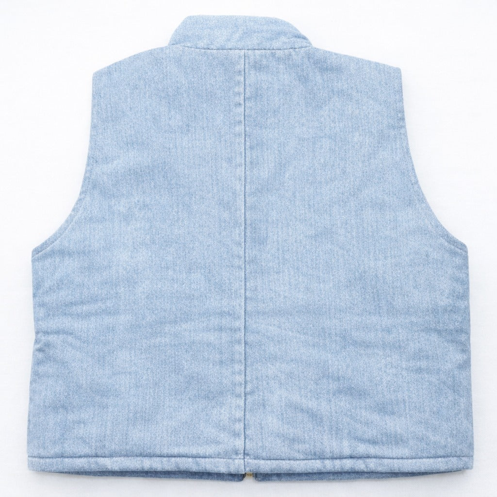 CR1417 Rework Two-Tone Denim Puffer Vest – Cropped Patchwork Style