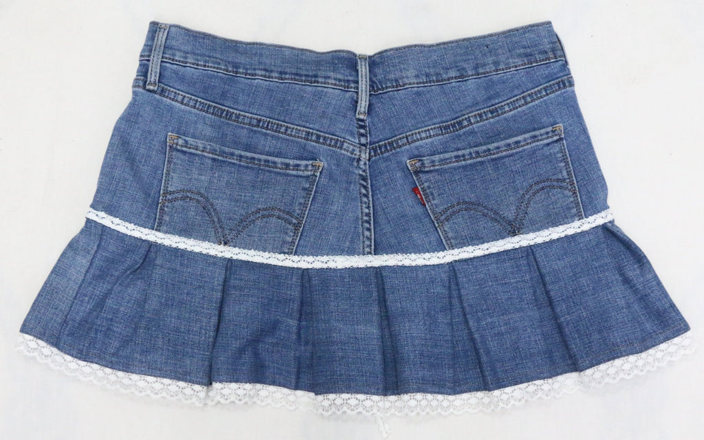 CR1306 Rework Denim Ruffle Mini Skirt
