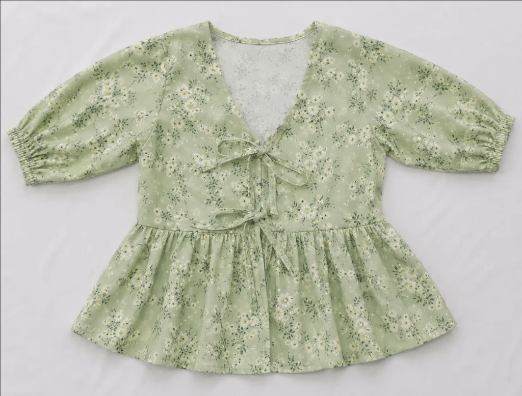 CR1589 Upcycled Floral Babydoll Top