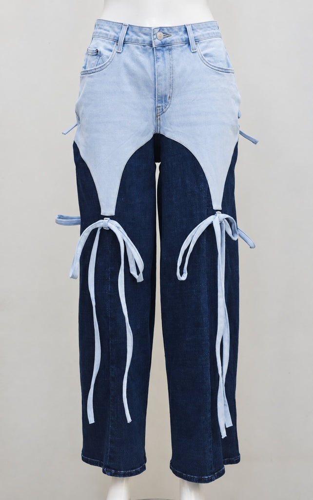 CR2262 UPCYCLED TWO-TONE BOW DENIM JEANS