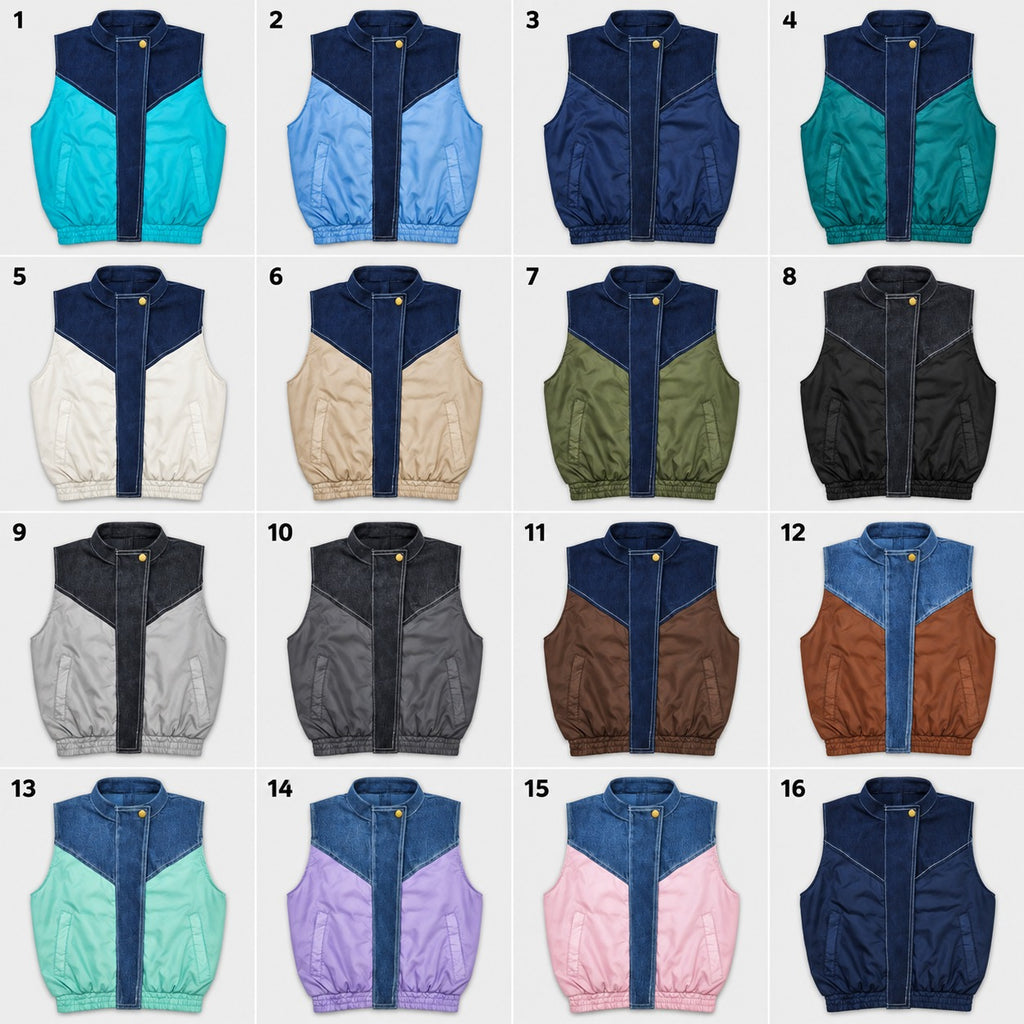 CR2295 UPCYCLED DENIM & WINDBREAKER PANEL VEST