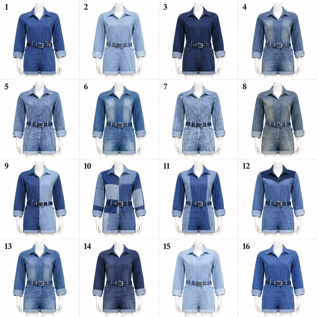 CR2280 UPCYCLED DENIM BELTED ROMPER