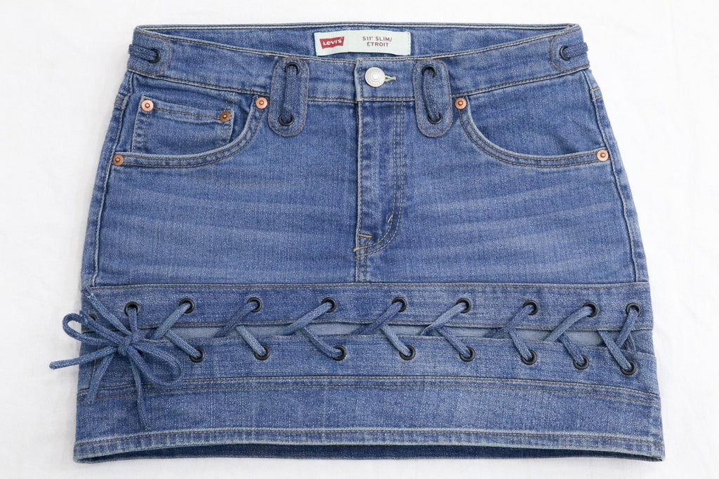 CR1393 Lace-Up Rework Denim Mini Skirt