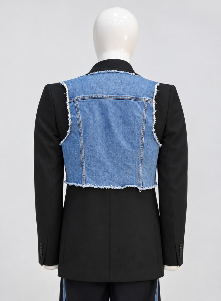 CR2270 UPCYCLED DENIM VEST PANEL SUITING BLAZER