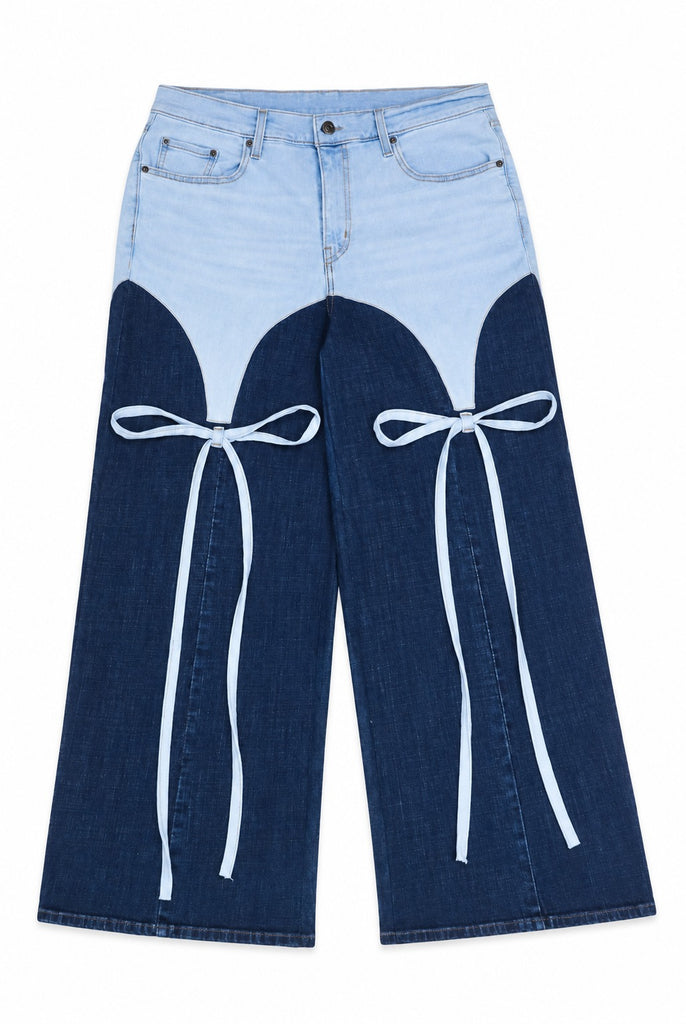 CR2262 UPCYCLED TWO-TONE BOW DENIM JEANS