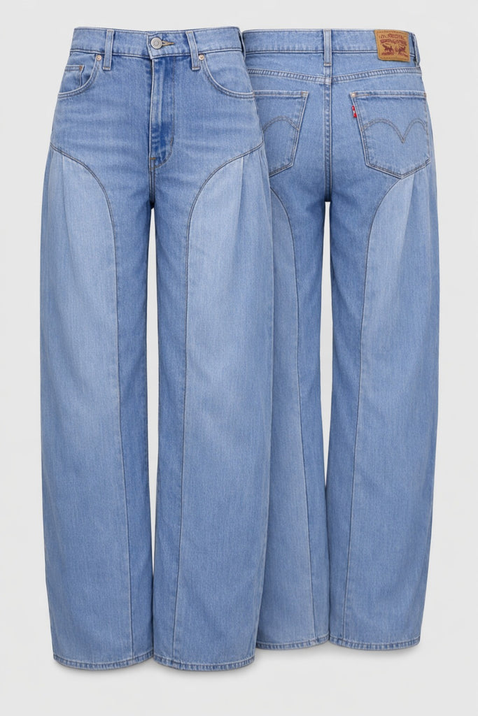 CR1416 Rework Panel Denim Jeans – Light Wash Curved Panel Straight Fit