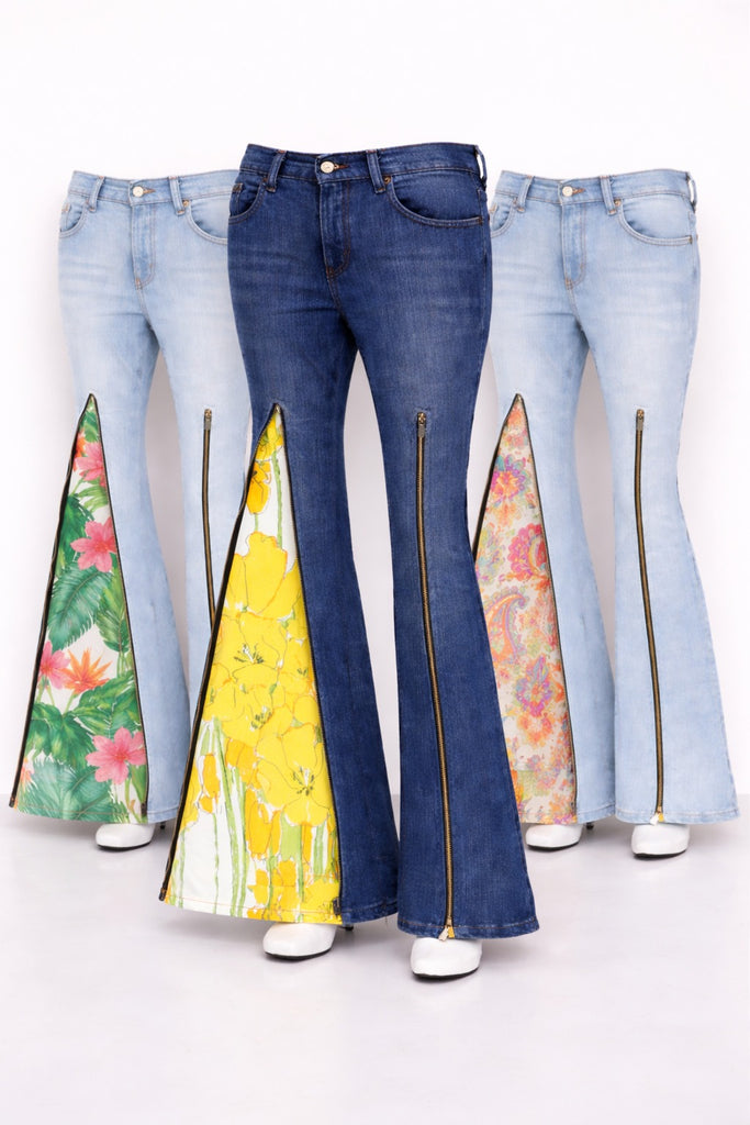 CR1184 Floral Zip Panel Flare Jeans – Rework Denim Collection