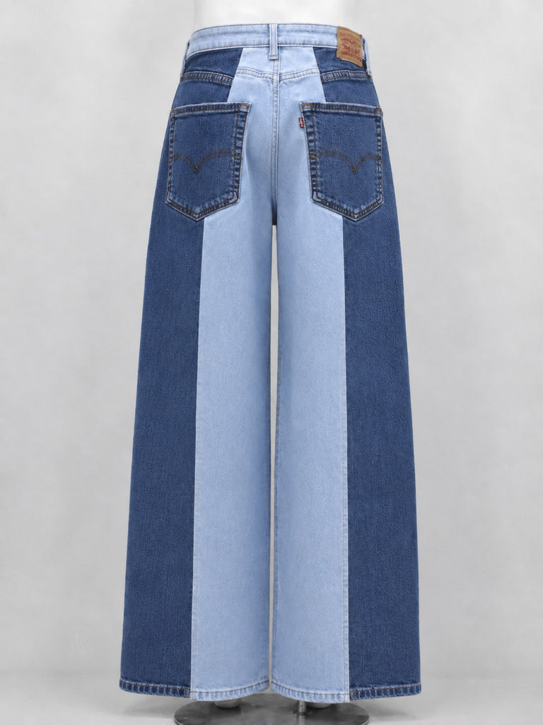 CR2202 UPCYCLED TWO-TONE DENIM PANEL WIDE-LEG JEANS